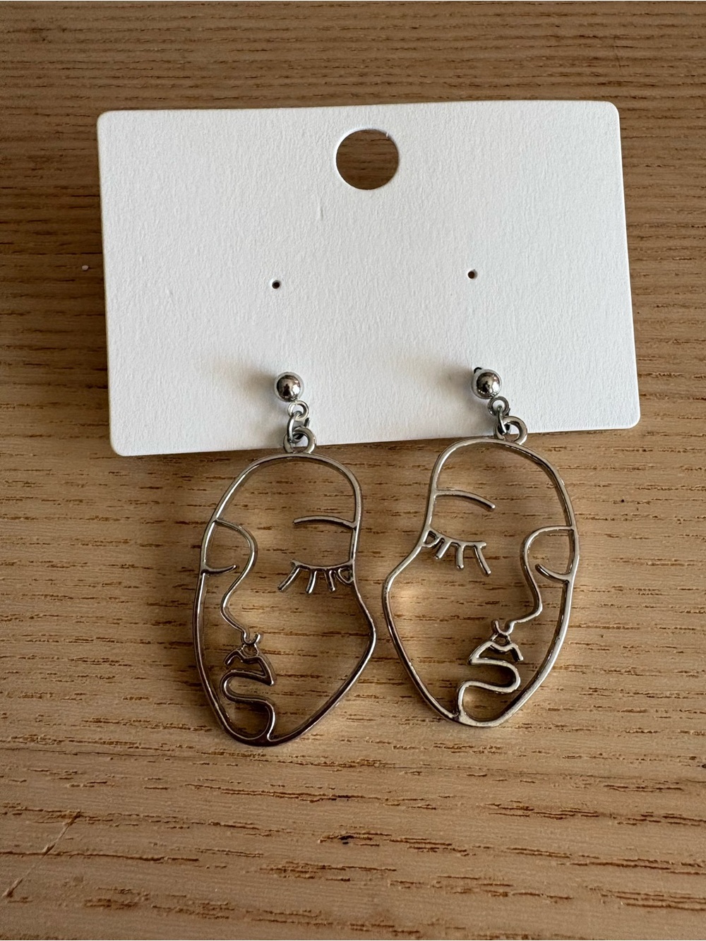 Silver Abstract Face Drop Earrings - Contemporary Women's Jewelry